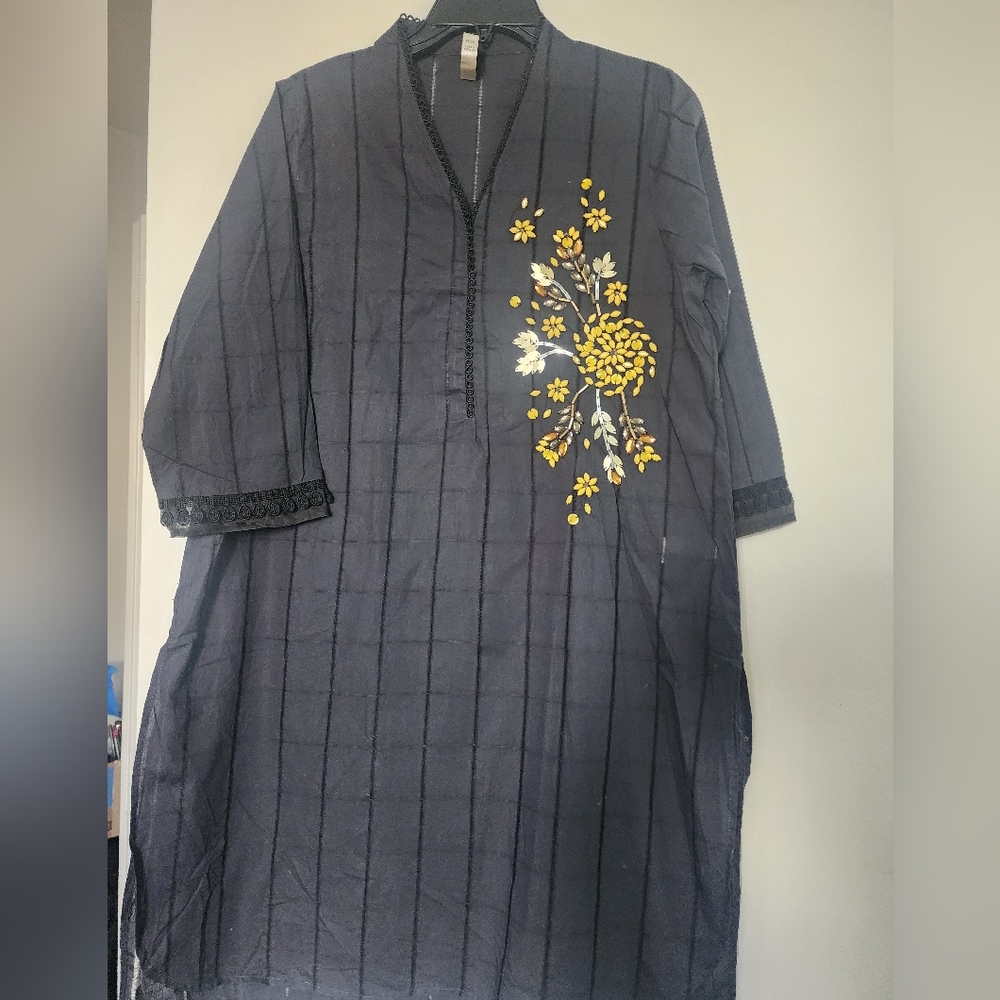 Black Tunic with Yellow Floral Embellishment